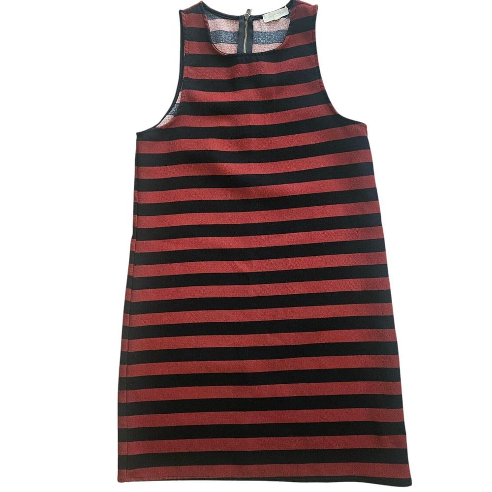 Black And Rust Striped Sleeveless Tank Dress‎ With Zipper Size Small GRUNGE 90S